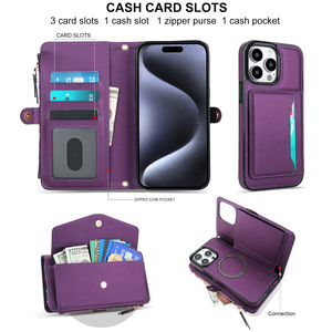 Funda Protectora Multifuncional con Cierre y Correa Cruzada de Cuero PU para iPhone 17 Pro <span class=keywords><strong>Max</strong></span> 16 15 14, con Carga Inalámbrica - Product Image 4