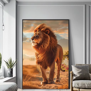 Tableau d'art abstrait moderne, peinture sur toile encadrée, impression numérique, rugissement de lion sauvage, <span class=keywords><strong>chat</strong></span>, cerf, décoration murale - Product Image 1