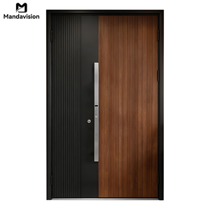 ประตูเหล็กสแตนเลสทันสมัย ดีไซน์แม่ลูกแบบกำหนดเอง ป้องกันการโจรกรรม แผงอลูมิเนียมลายไม้ สำหรับบ้านพักอาศัย - Product Image 2