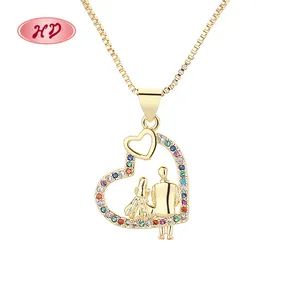 Fashion Luxury 3A Zircon Cubic Zirconia 18K Gold Filled Heart Jewellery Chain Pendants Love Necklaces Women