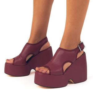 Sandales à talons compensés épais pour femmes, à boucle latérale, à bout ouvert, à plateforme épaisse, à bride arrière, à découpes - Product Image 1