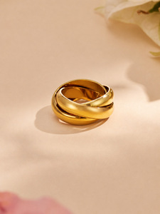 Trendy Triple Interlocked Rolling Gold <b>Ring</b>, Polished 3 Intertwined Bands Stainless Steel Stackable Statement Finger <b>Ring</b> - Product Image 1