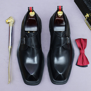 Zapatos formales de cuero para hombre, estilo coreano, con suela gruesa y elevada, de talla grande, con hebillas decorativas, para uso empresarial. - Product Image 3