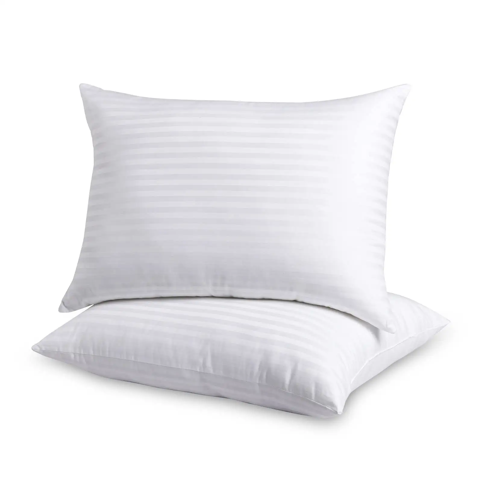 OEKO-TEX STANDARD100ホワイト2パックキングサイズ1cmストライプマイクロファイバーホテルベッド枕ダウン代替ベッド枕睡眠用