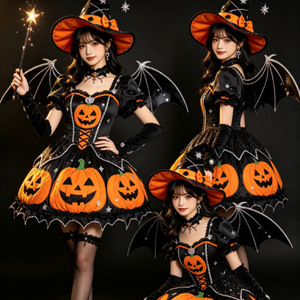 Costume de sorcière d'Halloween pour femmes, robe sexy en forme de citrouille avec ailes de chauve-souris et chapeau, <span class=keywords><strong>tenue</strong></span> de cosplay pour adultes pour les fêtes - Product Image 3