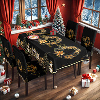 Ensemble de nappes et housses de chaise en polyester pour Noël, imprimé Père Noël, bonhomme de neige, renne, arbre, décoration de fête de fin d'année