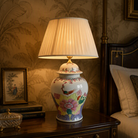 Lampe de table en céramique antique de style chinoiserie Art Déco, motif feuille de tabac peint à la main, base en pot de gingembre, lampe de chevet en porcelaine
