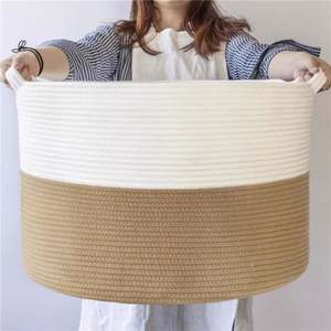 Customizable Large Cotton Rope Woven <b>Storage</b> Basket <b>Collapsible</b> Organizer Laundry Hamper Set 3 Functional Hanging Clothing - Product Image 3
