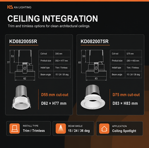 Downlight LED intelligent anti-éblouissement UGR<16 Ra≥90 |   Variateur de lumière DALI/0-10V/Triac |   Plafonnier encastré pour éclairage commercial |   OEM/ODM - Product Image 3