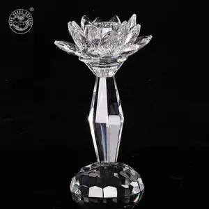 Mh-zt248 de flores de loto de cristal transparente para decoración, portavelas de cristal para boda