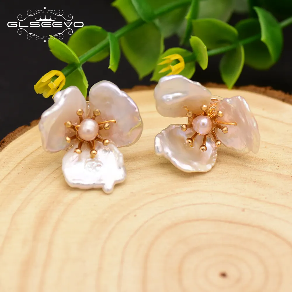 Natürliche Barock Perle Blume Ohr stecker 925 Sterling Silber Ohr stecker für Frauen Handgemachte Schmuck Ohrringe Bulk