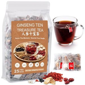 Thé aux dix trésors au ginseng, thé chinois naturel à base de plantes pour nettoyer les reins et détoxifier, sans additifs, mélange d'ingrédients de qualité supérieure (30 sachets/1 paquet) - Product Image 1