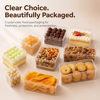 Transparante voedselverpakking van plastic met deksel, vierkant/rechthoekig, voor cake, dessert, sushi, salade, fruit, geschikt voor bakkerijen en afhaal.