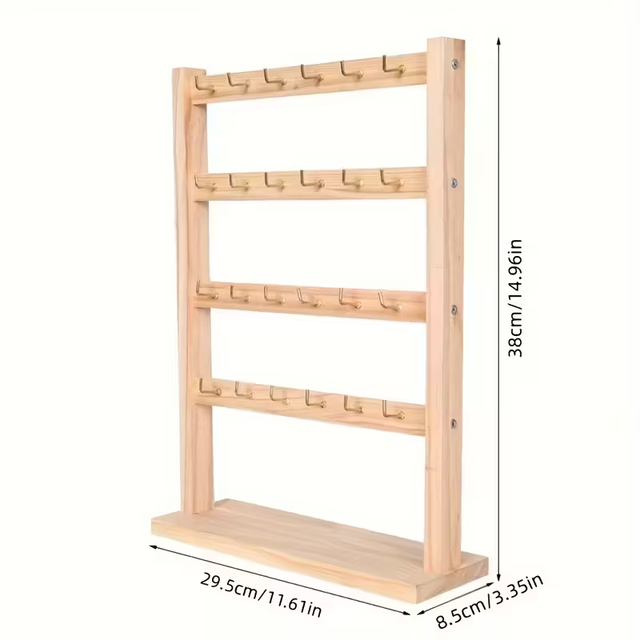 1pc Elegant Wooden Keychain and Jewelry Display Rack Stand Hooks Wooden for Earrings Lipstick Keychain Storage