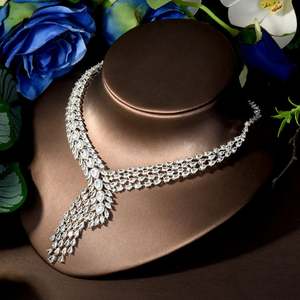 Super Shiny Necklace Earrings Light Luxury Premium Tassel Set Cubic Oxide Set Stone Bridal Wedding <b>Party</b> <b>Dress</b> Accessories S-240 - Product Image 5