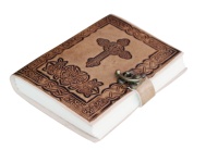Carnet de notes/journal personnalisé en cuir de haute qualité avec croix de Jésus-Christ en relief, fait main, cousu, avec fermoir
