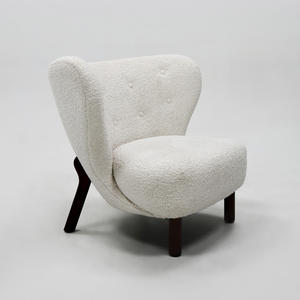 Fauteuil en laine d'agneau style loisirs simples avec repose-pieds, fauteuil simple style crème mignon, canapé paresseux pour salon et chambre - Product Image 1