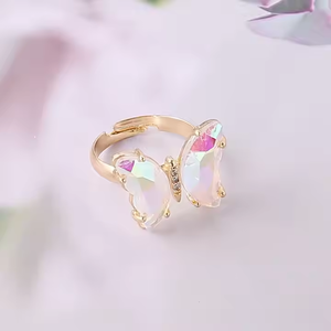 Anello a farfalla con apertura regolabile da <span class=keywords><strong>donna</strong></span> con personalità femminile alla moda per ragazze anelli <span class=keywords><strong>di</strong></span> vetro con farfalle colorate - Product Image 6