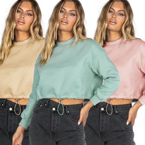 Nueva Llegada, Sudadera Corta Informal Personalizada para Mujer, de Color Sólido, Transpirable, de Forro Polar, con Logotipo Estampado en la Parte Delantera y Apliques - Product Image 1