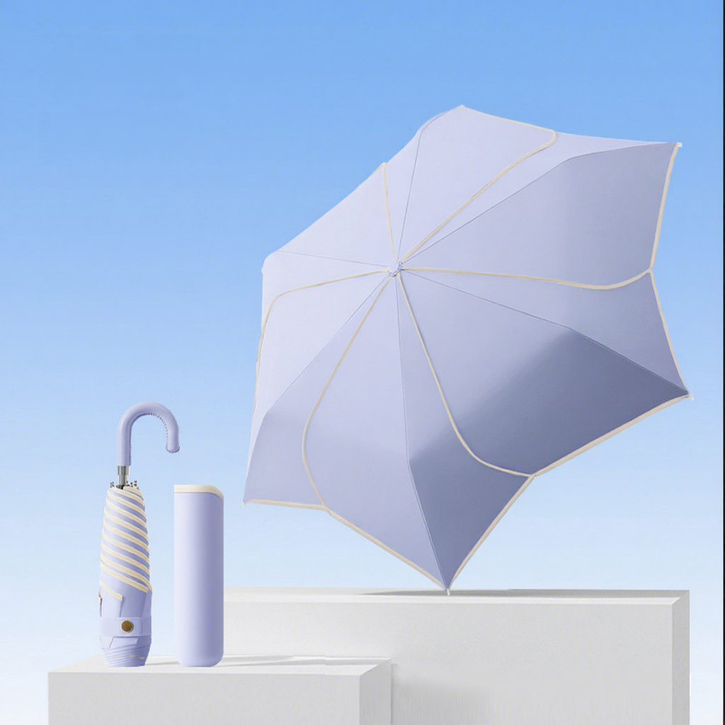 Parapluie à trois pétales à poignée courbée, violet clair flottant