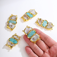 Connecteur à quatre boucles en quartz drusy et amazonite plaqué or 18 carats pour la fabrication de bijoux