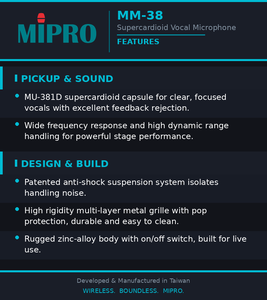 ไมโครโฟนไดนามิก MIPRO รุ่น Rugged Shockmount พร้อมระบบควบคุมเสียงตอบกลับ สำหรับไมโครโฟนไดนามิกตะแกรงโลหะที่ทนทาน - Product Image 6