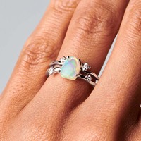 925 argent Sterling opale naturelle obsidienne noire Quartz Rose pierre de lune aigue-marine brute pierre précieuse opale bague de fiançailles bijoux
