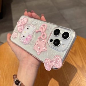 3D epoxy star bowknot KT cat cute cartoon resin loving girls transparent phone <b>case</b> cover for <b>iPhone</b> 7plus XS <b>11</b> 12 13 14 15 17 - Product Image 4