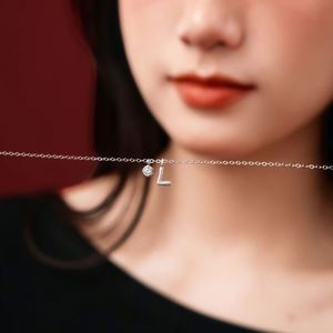 Dylam Rhodium Plated Dainty CZ Alphabet Letter -L- Necklace, Personalized <b>Name</b> Initial Necklace for Women Female - Product Image 3