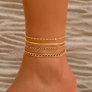 Set Gelang Kaki Berlapis Emas Lateefah Model Tulang Ular Punk dengan Manik-Manik untuk Hadiah Ulang Tahun Wanita - Product Image 2