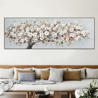 Impression sur toile d'art mural abstrait, peinture d'arbre avec des fleurs blanches épanouies, nature morte sans cadre, encre originale imperméable