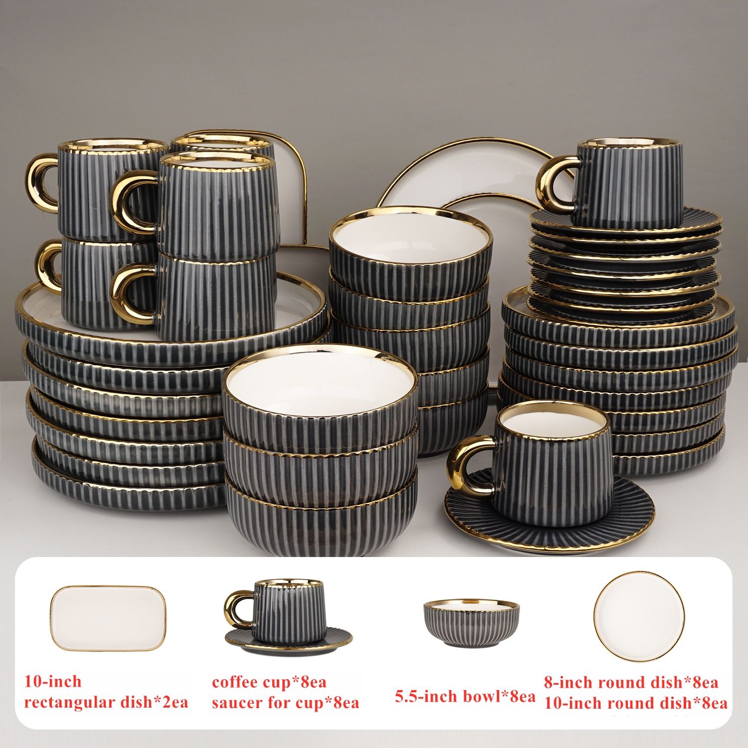 ensemble gris 42 pièces pour 8 personnes