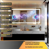 Espejo de baño inteligente con doble lavabo, montado en la pared, con altavoz Bluetooth, antivaho, con indicador de hora y temperatura para hotel.