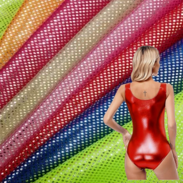 New High Quality Mystic Colorful Micro Dots Metallic Foil Polyamide Spandex Fabric Swimsuit Bikini Stage Rave Costumes Fabrics
