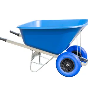 200L two wheel heavy duty plastic tray farming wheelbarrow