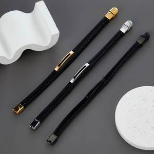 Custom Non Tarnish <b>Men</b> Bracelet Luxury 14k 18k Gold Plated 316l Stainless Steel Multi-layer Leather Braided Bracelet for <b>Men</b> - Product Image 1