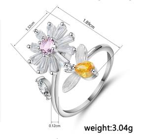 調節可能なキュービックジルコン回転可能な葉を和らげる不安ストレススピナーリング女性のための心を落ち着かせる心配な瞑想リング - Product Image 4