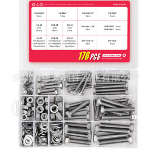 Stainless Steel Hex Bolt Set 3/8-16x2 3/8-16x3 3/8-16x1-1/2 3/8-16x2-1/2 Nuts Washers Assortment Kit 40 Pcs - Product Image 3