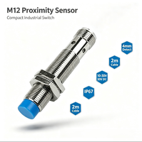 Capteur inductif M12 4 mm non encastré CC 10-30 V sortie NO IP67 connecteur 4 broches laiton nickelé interrupteur de proximité