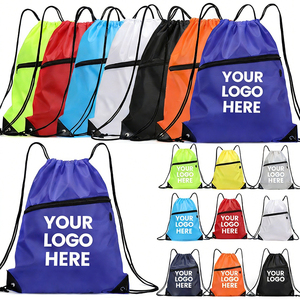Personalized Promotional Blank Gym Draw String Bags Custom Logo Nylon Polyester Drawstring Bag Sports Zipper Drawstring Backpack