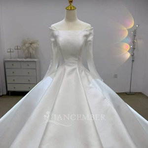 Lsjj150 Elegant Ivory Satin <b>Wedding</b> Dress Regular Sleeve Sweetheart Neckline Minimalist Ball Gown Backless Chapel Train - Product Image 2