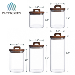 Airtight Square Glass Jars for <strong>Tea</strong> and Spices Glass <strong>Canister</strong> <strong>Set</strong> with Acacia Wood Lid Wholesale Glass Coffee Bean Storage Jar - Product Image 2