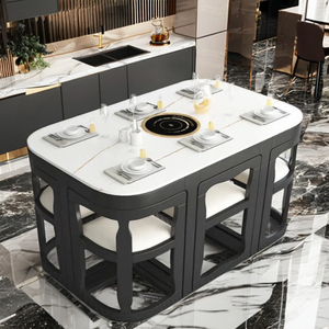 Gmart bàn ăn sang trọng thiết lập lớn màu trắng gốm trượt bàn và ghế cho phòng ăn trang trí - Product Image 1