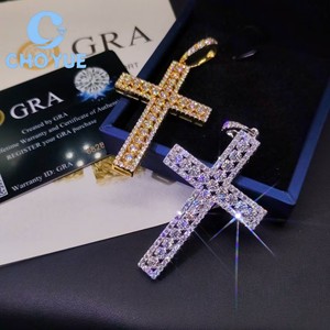 Factory Costom 925 Sterling <b>Silver</b> Cross Moissanite Men Pendant Round Cut Hip Hop <b>Charm</b> for Men Pass Diamond Tester GRA - Product Image 1