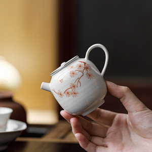 Guanlan Wood Ash Hand Painted Iron Red Pine Breeze Ceramic Teapot Round With Lid Kung Fu <b>Tea</b> <b>Set</b> Single Teapot - Product Image 1