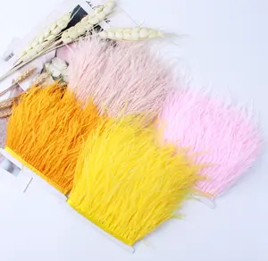 HS-48 Dyed Natural Ostrich Feather Fringe Trim Colorful Lace Feather Fabric Tassel Fringe Trim Ostrich Feathers Fringe