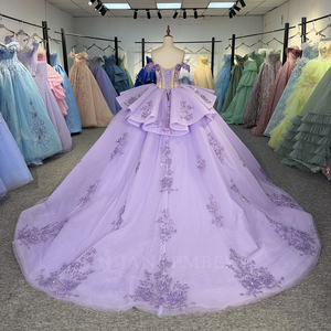 Dy6864 Lavender Quinceanera <b>Dress</b> Sweet 15 16 Off Shoulder 3D Floral Glitter Ball Gowns Jancember - Product Image 6
