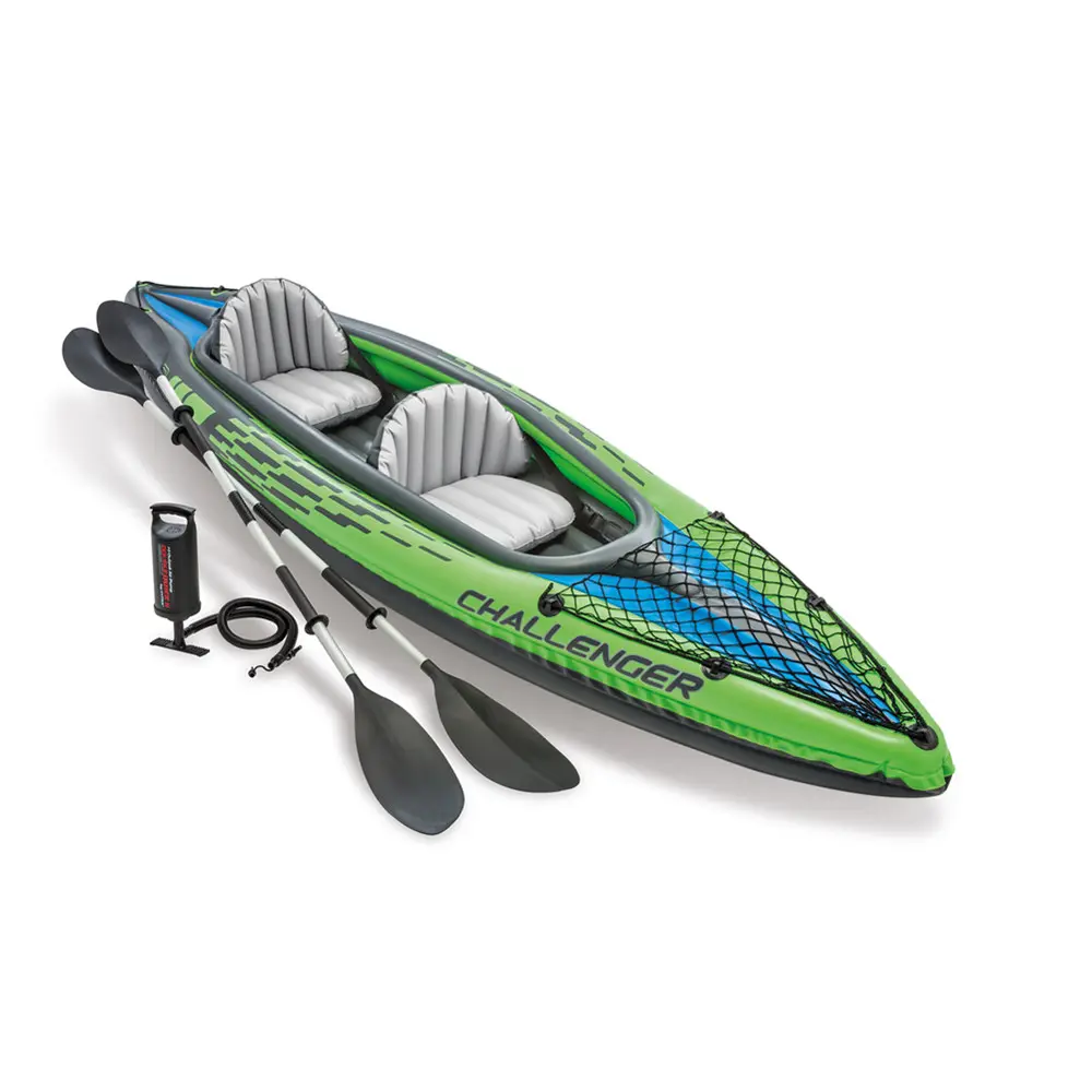 Intex 68306 Challenger K2 KAYAK Ensemble de bateaux à rames gonflables pour le sport et les jeux en plein air sur l'eau Matériau en aluminium durable