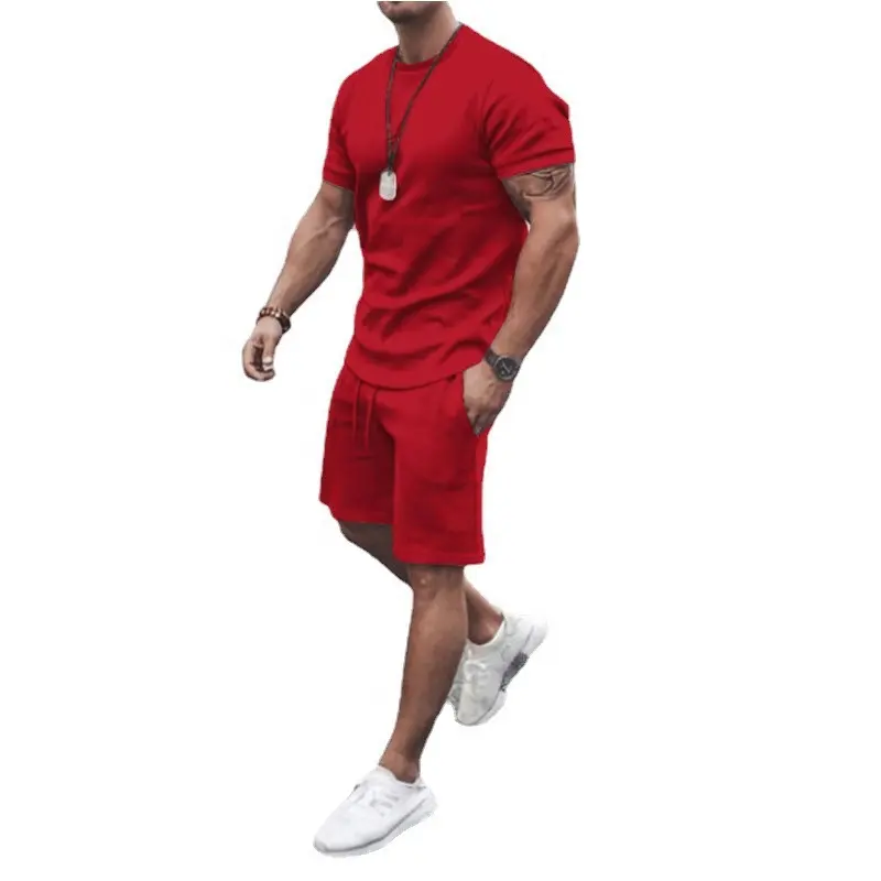 Rahat erkek t shirt ve şort 2 parça set yumuşak elastik spor koşu eşofman özel logo