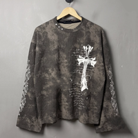 T-shirt thermique gaufré pour homme à motifs personnalisés, impression DTG DTF, logo vintage, coupe oversize, manches longues, 100% coton